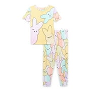 Girls Cotton Short Sleeve Top with Pants, 2-Piece Pajama Set, Sizes 4-10